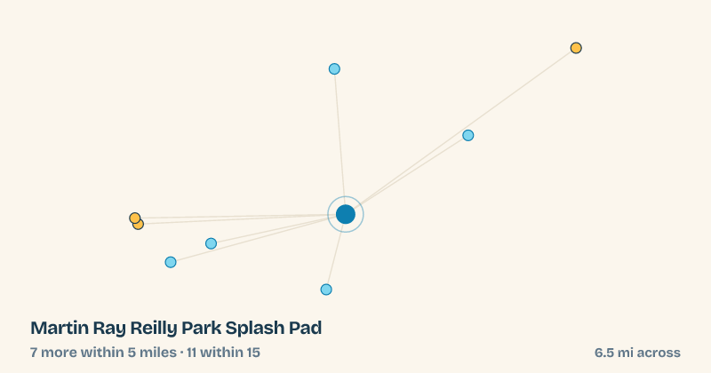 Map of Martin Ray Reilly Park Splash Pad and the 11 other splash pads within 15 miles
