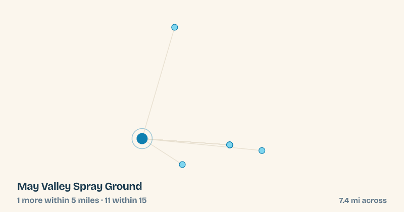 Map of May Valley Spray Ground and the 11 other splash pads within 15 miles