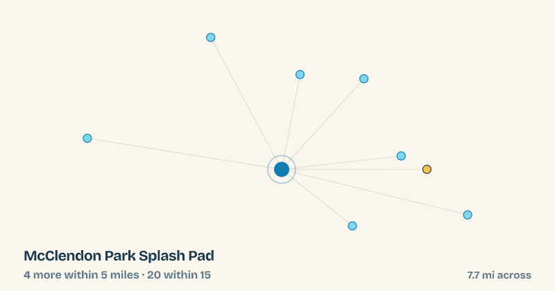 Map of McClendon Park Splash Pad and the 20 other splash pads within 15 miles