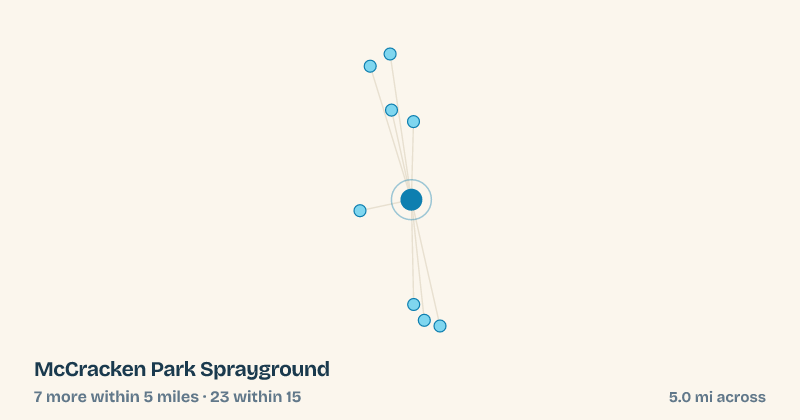 Map of McCracken Park Sprayground and the 23 other splash pads within 15 miles
