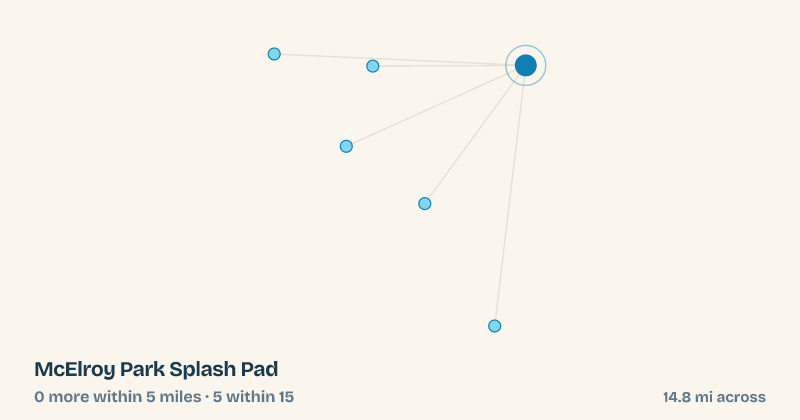 Map of McElroy Park Splash Pad and the 5 other splash pads within 15 miles