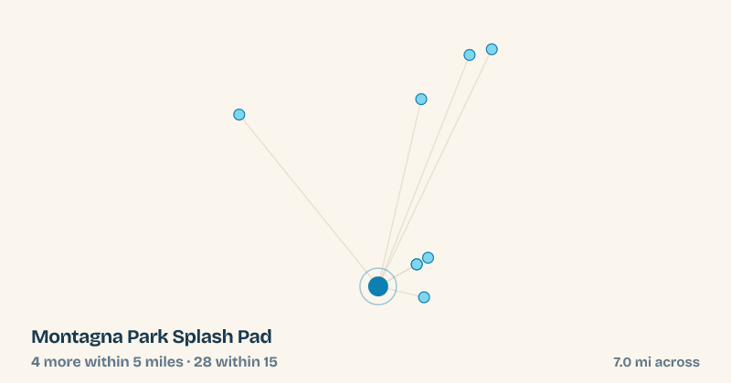 Map of Montagna Park Splash Pad and the 28 other splash pads within 15 miles