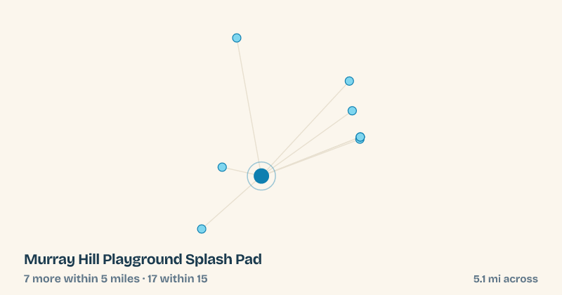 Map of Murray Hill Playground Splash Pad and the 17 other splash pads within 15 miles