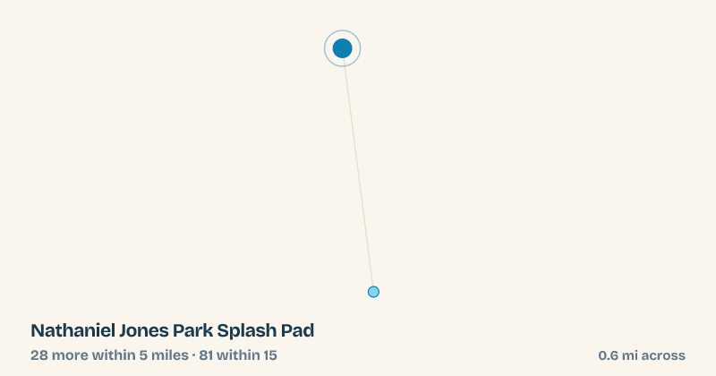 Map of Nathaniel Jones Park Splash Pad and the 81 other splash pads within 15 miles