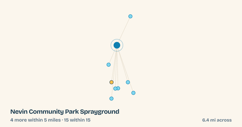 Map of Nevin Community Park Sprayground and the 15 other splash pads within 15 miles