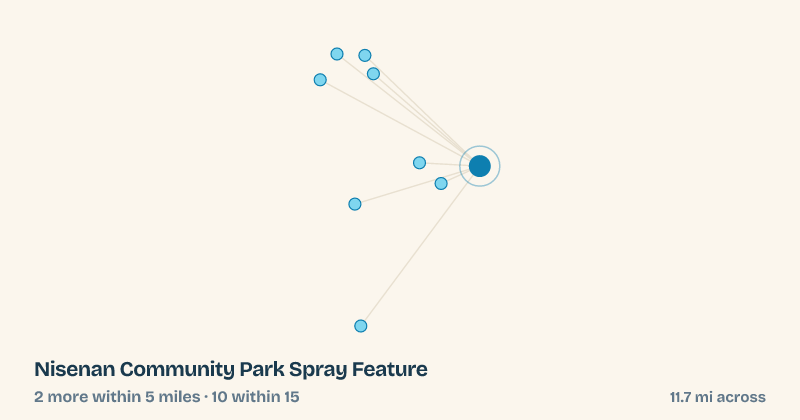 Map of Nisenan Community Park Spray Feature and the 10 other splash pads within 15 miles