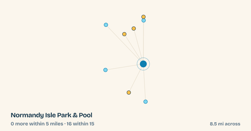 Map of Normandy Isle Park & Pool and the 16 other splash pads within 15 miles