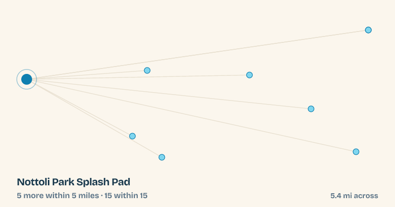 Map of Nottoli Park Splash Pad and the 15 other splash pads within 15 miles