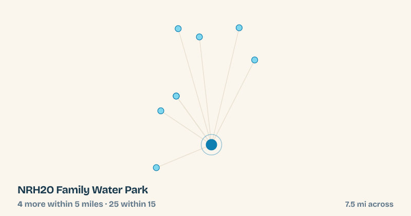 Map of NRH2O Family Water Park and the 25 other splash pads within 15 miles