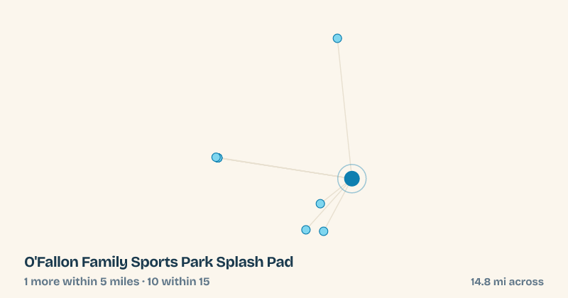 Map of O'Fallon Family Sports Park Splash Pad and the 10 other splash pads within 15 miles