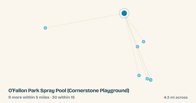 Map of O'Fallon Park Spray Pool (Cornerstone Playground) and the 30 other splash pads within 15 miles