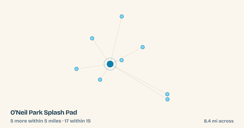 Map of O'Neil Park Splash Pad and the 17 other splash pads within 15 miles