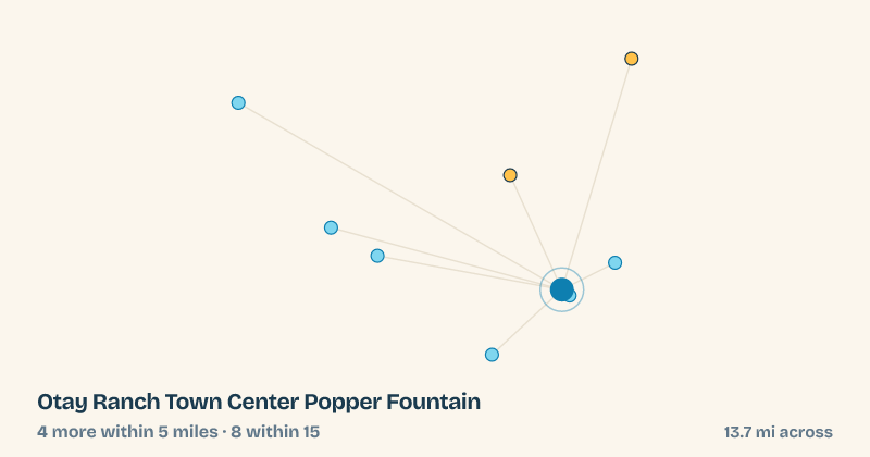 Map of Otay Ranch Town Center Popper Fountain and the 8 other splash pads within 15 miles