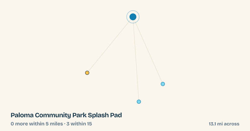 Map of Paloma Community Park Splash Pad and the 3 other splash pads within 15 miles