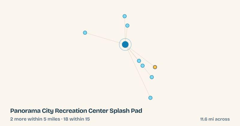 Map of Panorama City Recreation Center Splash Pad and the 18 other splash pads within 15 miles
