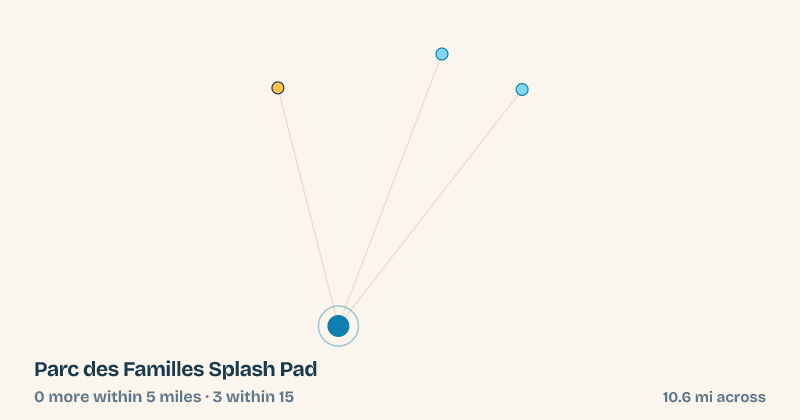 Map of Parc des Familles Splash Pad and the 3 other splash pads within 15 miles
