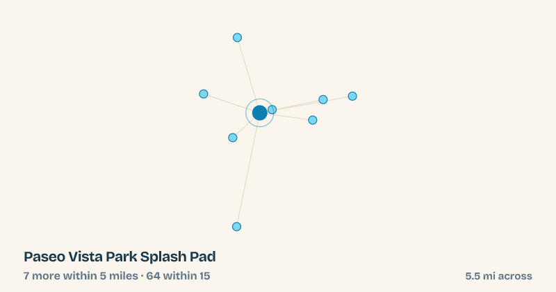 Map of Paseo Vista Park Splash Pad and the 64 other splash pads within 15 miles