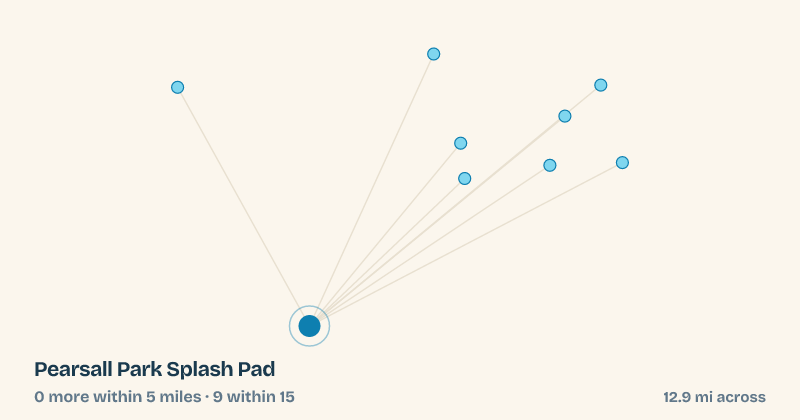 Map of Pearsall Park Splash Pad and the 9 other splash pads within 15 miles