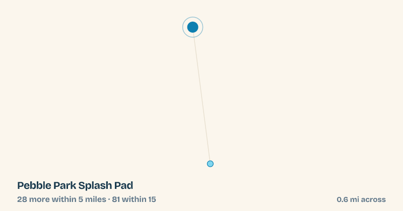 Map of Pebble Park Splash Pad and the 81 other splash pads within 15 miles