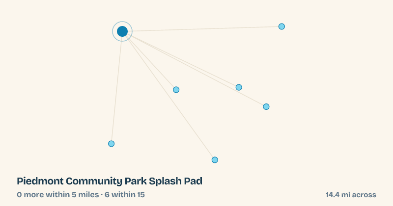 Map of Piedmont Community Park Splash Pad and the 6 other splash pads within 15 miles