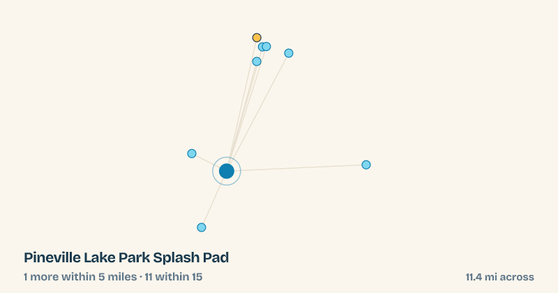 Map of Pineville Lake Park Splash Pad and the 11 other splash pads within 15 miles