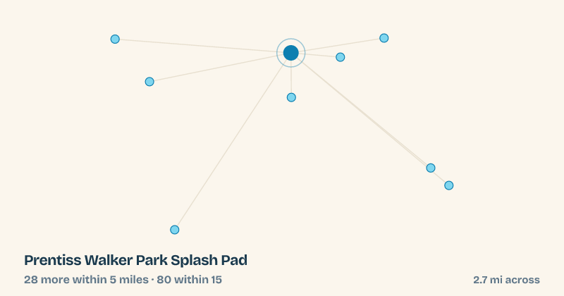 Map of Prentiss Walker Park Splash Pad and the 80 other splash pads within 15 miles