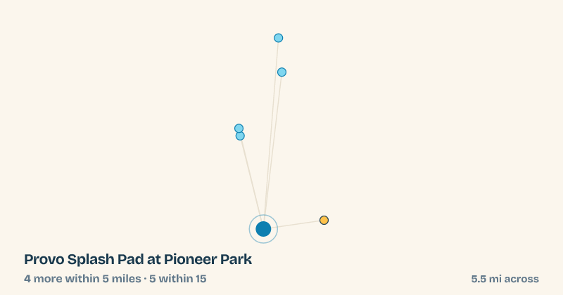 Map of Provo Splash Pad at Pioneer Park and the 5 other splash pads within 15 miles