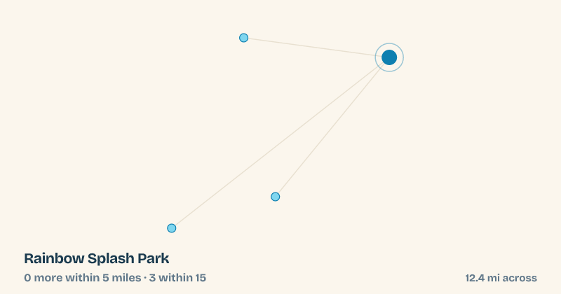 Map of Rainbow Splash Park and the 3 other splash pads within 15 miles