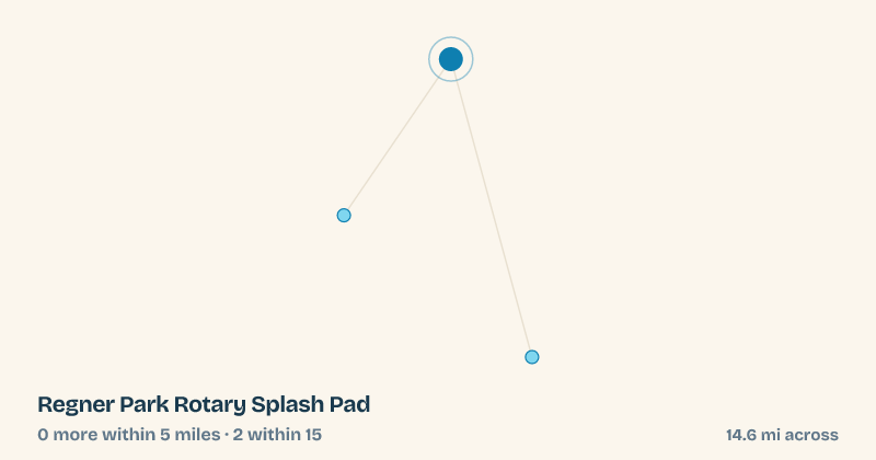 Map of Regner Park Rotary Splash Pad and the 2 other splash pads within 15 miles