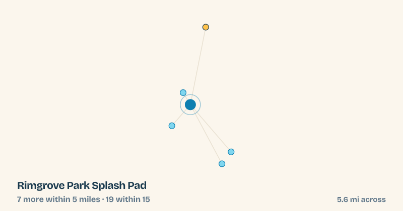 Map of Rimgrove Park Splash Pad and the 19 other splash pads within 15 miles