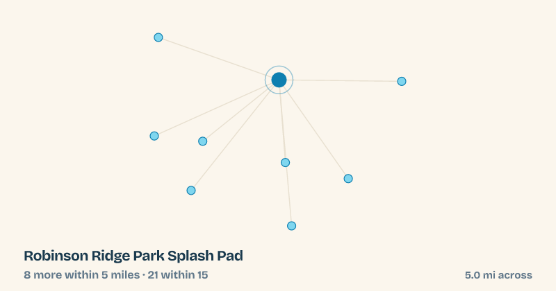 Map of Robinson Ridge Park Splash Pad and the 21 other splash pads within 15 miles
