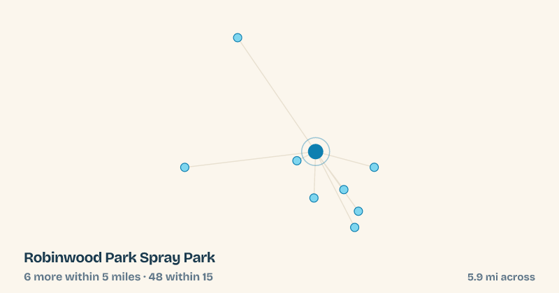 Map of Robinwood Park Spray Park and the 48 other splash pads within 15 miles