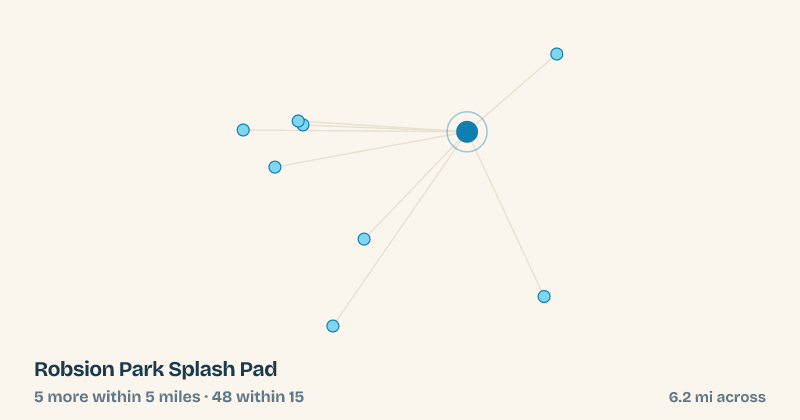 Map of Robsion Park Splash Pad and the 48 other splash pads within 15 miles