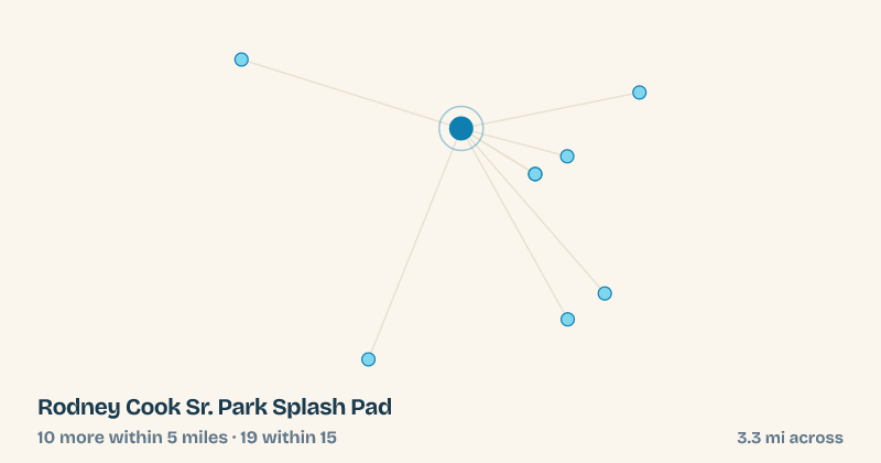 Map of Rodney Cook Sr. Park Splash Pad and the 19 other splash pads within 15 miles