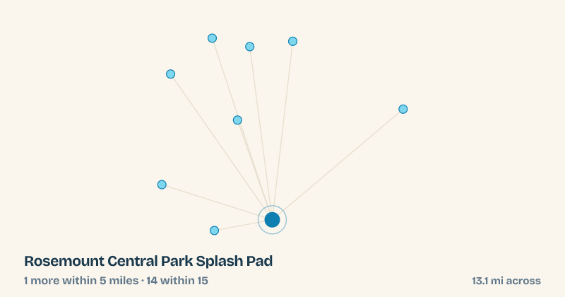 Map of Rosemount Central Park Splash Pad and the 14 other splash pads within 15 miles