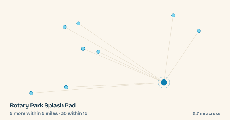 Map of Rotary Park Splash Pad and the 30 other splash pads within 15 miles