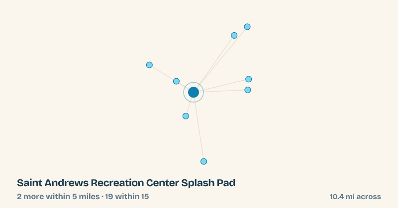 Map of Saint Andrews Recreation Center Splash Pad and the 19 other splash pads within 15 miles