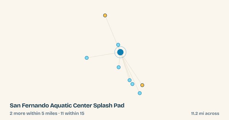 Map of San Fernando Aquatic Center Splash Pad and the 11 other splash pads within 15 miles