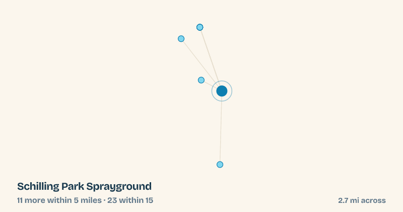 Map of Schilling Park Sprayground and the 23 other splash pads within 15 miles
