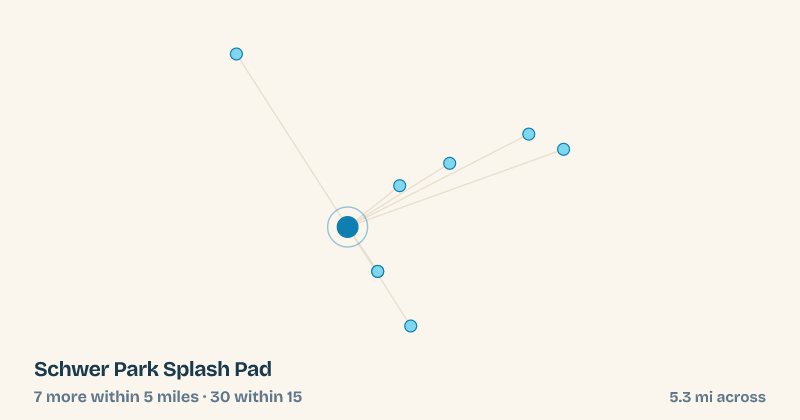 Map of Schwer Park Splash Pad and the 30 other splash pads within 15 miles