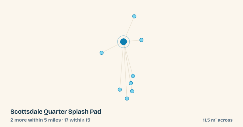 Map of Scottsdale Quarter Splash Pad and the 17 other splash pads within 15 miles