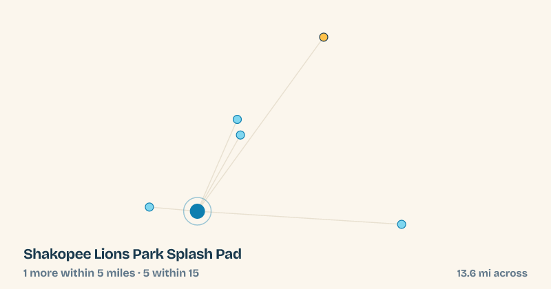 Map of Shakopee Lions Park Splash Pad and the 5 other splash pads within 15 miles