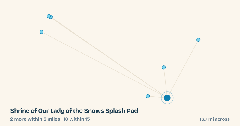 Map of Shrine of Our Lady of the Snows Splash Pad and the 10 other splash pads within 15 miles