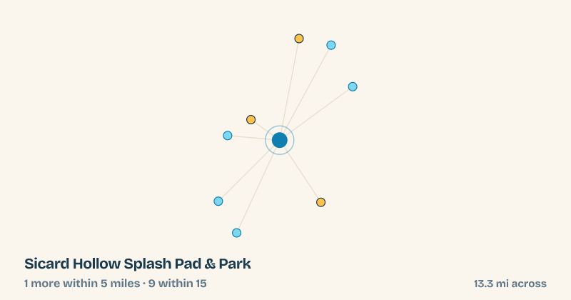 Map of Sicard Hollow Splash Pad & Park and the 9 other splash pads within 15 miles