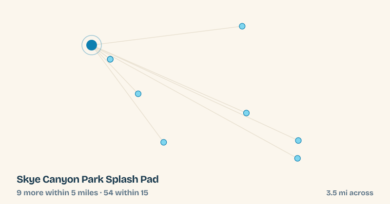 Map of Skye Canyon Park Splash Pad and the 54 other splash pads within 15 miles