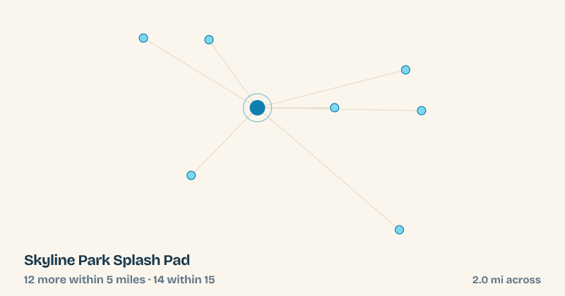 Map of Skyline Park Splash Pad and the 14 other splash pads within 15 miles