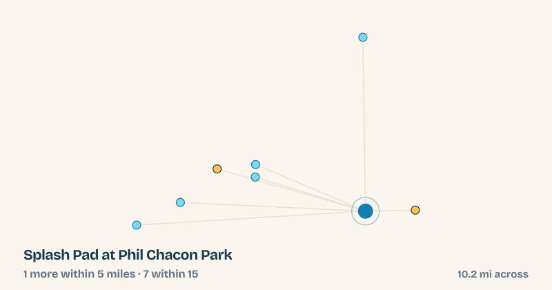 Map of Splash Pad at Phil Chacon Park and the 7 other splash pads within 15 miles