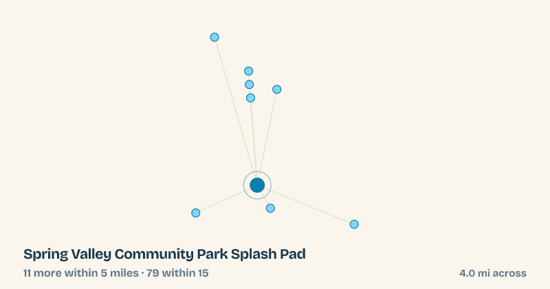 Map of Spring Valley Community Park Splash Pad and the 79 other splash pads within 15 miles