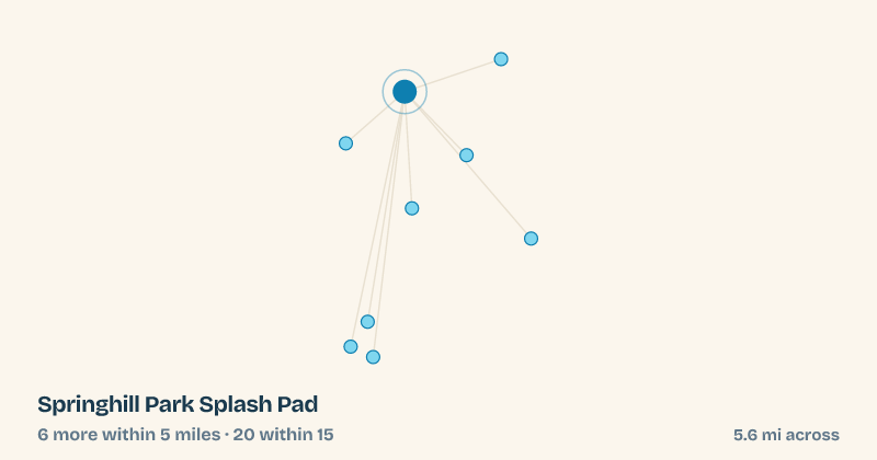 Map of Springhill Park Splash Pad and the 20 other splash pads within 15 miles