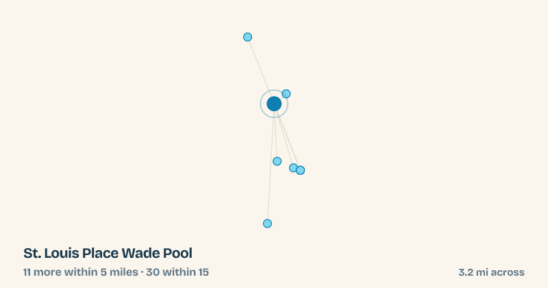 Map of St. Louis Place Wade Pool and the 30 other splash pads within 15 miles